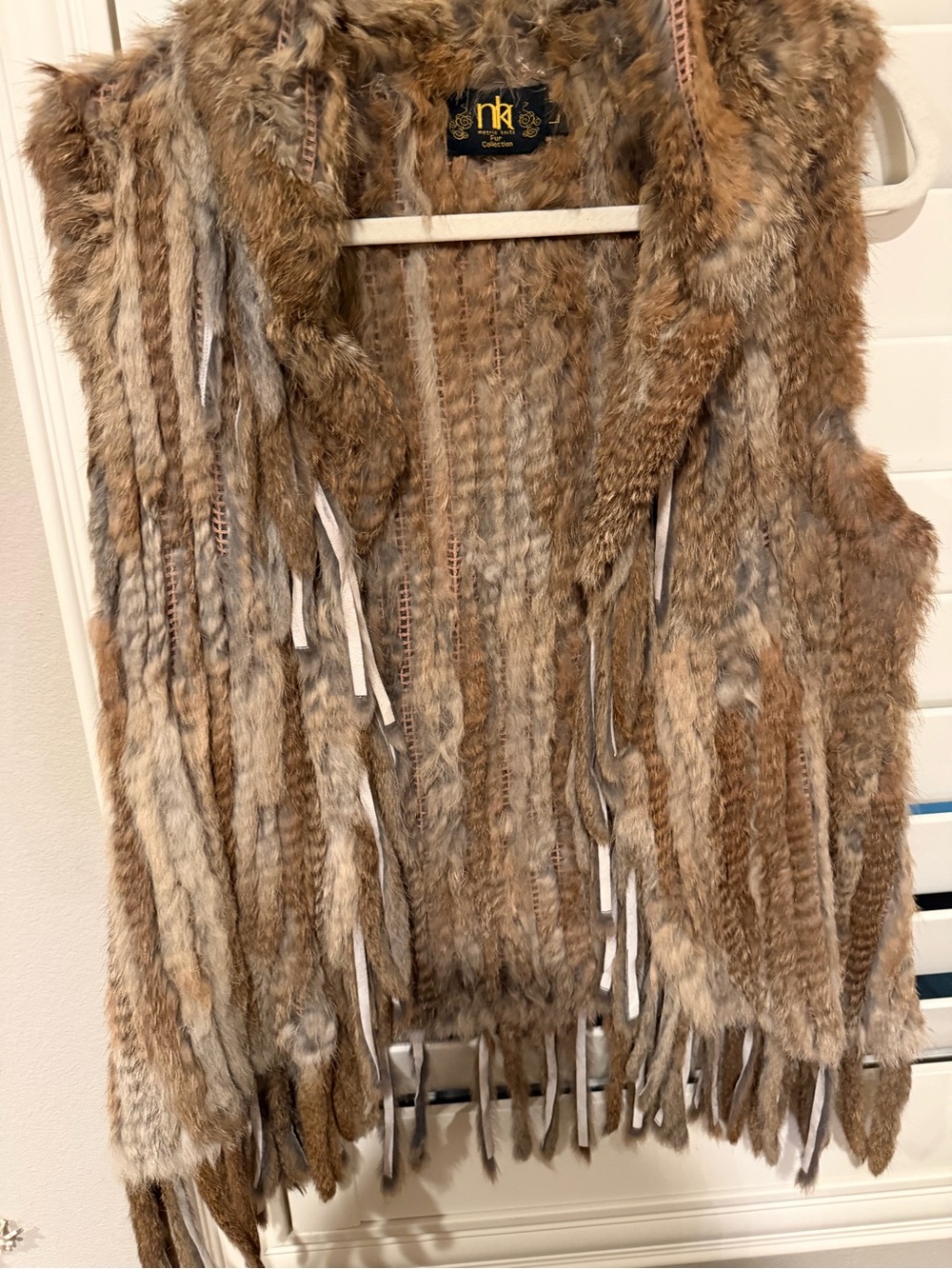 NY Collection Brown & Cream Faux Fur Fringe Vest with Hood